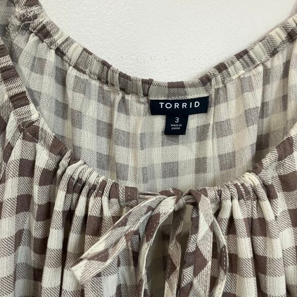 Torrid Brown Gingham Peasant Babydoll Boho Top Size 3X (US 3) - Picture 7 of 9